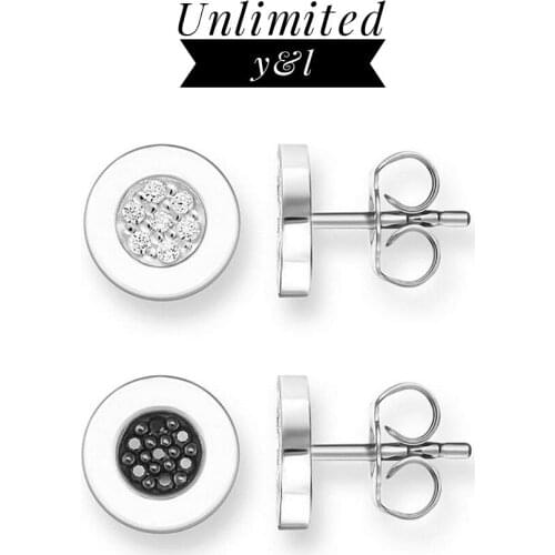 White Black Zircon Round Stud Earring for Women Men Thomas Classic High Quality 925 Sterling Silve Ear Stud Jewelry Wholesale