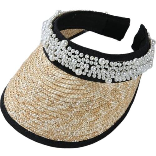 Summer women casual pearl sun hats Handmade straw hat Holiday girl ladies beach caps gorros