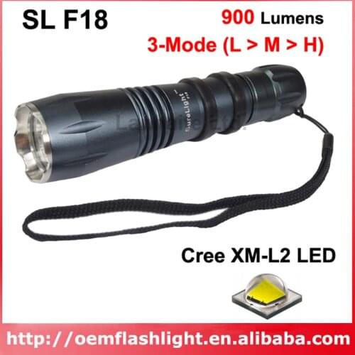 SL F18 Cree XM-L2 Warm White 3000K / Neutral White 4500K / White 6500K 1000 Lumens 3-Mode P60 LED Flashlight - Black (1 pc)