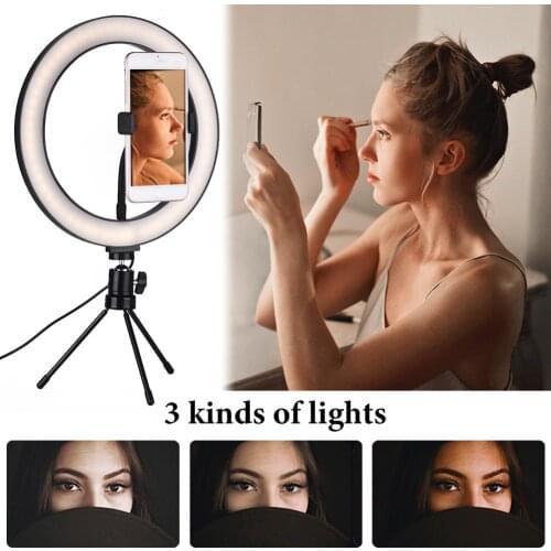 Makeup LED Ring Light 10 Inch Photography Dimming Video Live Youtube USB Plug Selfie Ring Light Mobile Phone Bracket