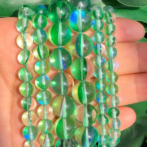 AAA Dark Green Austrian Crystal Beads Round Labradorite Glitter Moonstone Beads For Jewelry Making Diy Bracelet 6 8 10 12mm