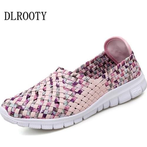 Women Flats Casual Shoes Summer Fashion Outdoor Breathable Couple Woman Weave Hollow Platform Slip On Shallow Comfortable
