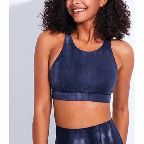 Heyyoga Push Up Workout Fitness Yoga Crop Tops Brassiere Women Tie Dye Shockproof Cross Straps Running Gym Sport Bras Top
