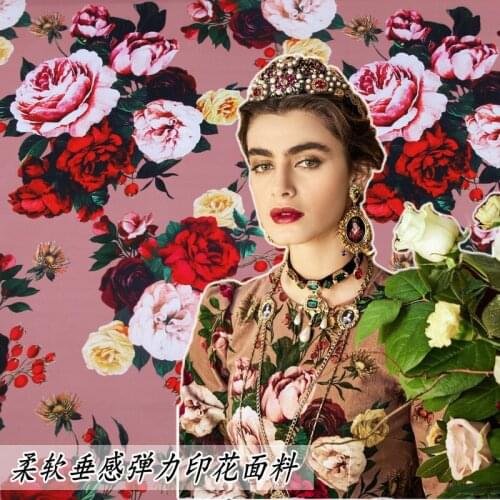 Spring and summer peony print clothing fabrics micro-elastic handmade cloth diy vacation jumpsuit skirt skirt shirt fabric