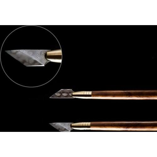 High quality damascus steel knife cutter cutting leather cut with good wooden handle for professional leather craft