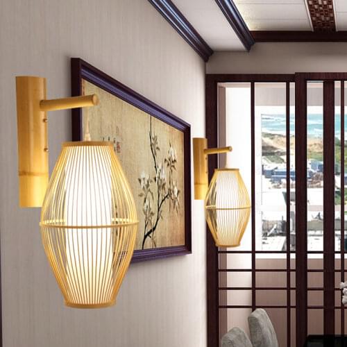 Japanese Wood Wall Light Fixture For Bedroom Modern Home Indoor Wall Lamp For Living Room Rrestaurant Decoration Wall Lights