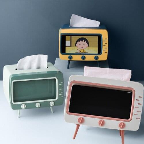 1Pcs Creative 2 In 1 TV Tissue Box Desktop Paper Holder Dispenser Storage Napkin Case Organizer with Mobile Phone Holder