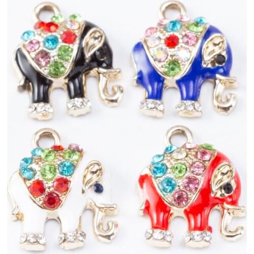 YEPENGFEI 10 PCS Enamel Elephant crystal Charms Alloy jewelry Pendants for Jewelry Making DIY Handmade Craft Accessories js2117