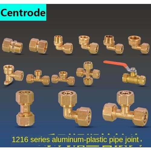1216 aluminum-plastic pipe 1/2IN Thread joint copper fittings household solar water heater joint three-way ball valve elbow