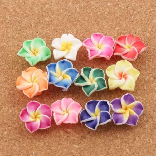 17pcs Handmade Clay Lily Flower Beads Colorful Polymer Clay Plumeria Flowers L3104 20mm