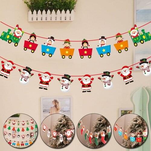 3M Christmas Banners Paper Hanging Flags Santa Claus Snowman Deer Xmas Garland Christmas Decors Elk Sock Flags Hanging Supplies