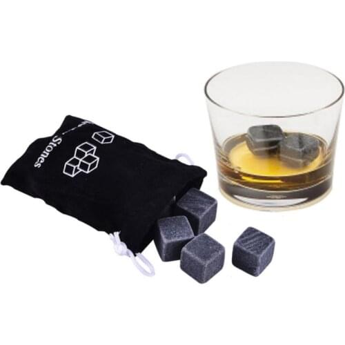 6Pcs Reusable Whisky Stones Ice Cubes Set Wine Drinks Cooler Granite Pouch Household Reusable Whiskey Cooler Bar Accessories