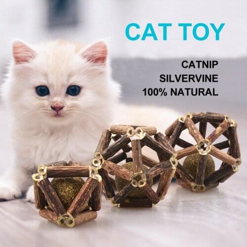 Safety Healthy Pet Ball Toy 100% Natural Premium Silvervine Clean Teeth Cat Toys Catnip Cattle Grass Molars Funny Kitten Toys