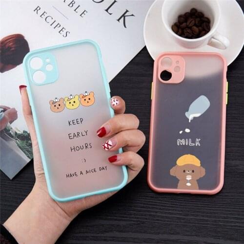Cute Cartoon Bear Pattern Phone Case For iPhone 11 Pro Max 12 X XS XR SE20 6s 7 8 Plus Animal Hard Matte Cover Shockproof Fundas