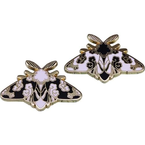 Black White Moths Badge With Beautiful Cloud Patterns Insect Lovers Aesthetics Art Decor on Jacket Hat or Bag