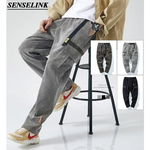 Men Solid Color Cargo Pants Casual Loose Harajuku Hong Kong Style Harem Pants Elastic Belt Japanese Plus Size Pants Men M-8Xl
