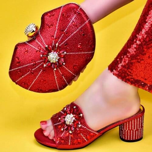 Doershow Italian Shoes and Bags To Match Shoes with Bag Set Decorated with Rhinestone Nigerian Women Wedding Shoes set!!HFA1-1
