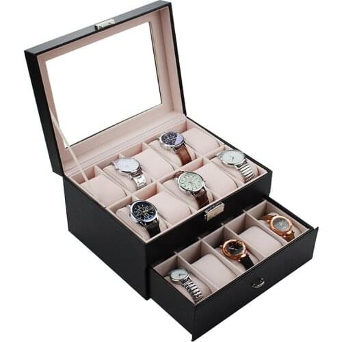 Wholesale 20 lattice wooden double-layer jewelry box simple multifunctional watch display box wooden watch storage box