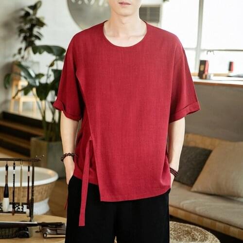 Chinese Style T Shirt Men 2021 Summer Cotton Linen Tshirt Top Tees Hip Hop Chinese Shirt Fashion Asian Clothes Oversize 30380