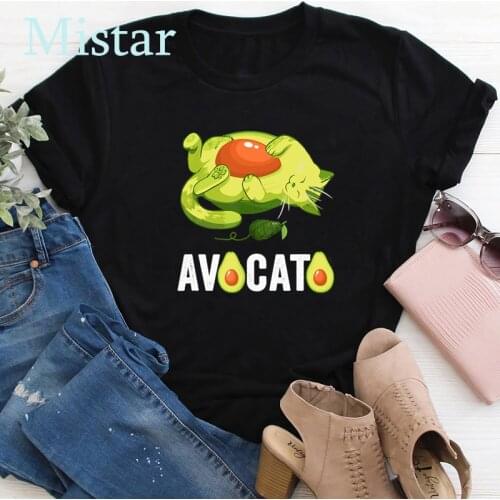 Funny Avocato Cat T-shirt Women Printed Cute Summer Tops Tee Ladies Short Sleeve Casual Cartoon Shirts for Women,Dropshipping