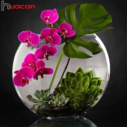 Huacan 5D Diamond Art Painting Kits Orchid Vase Gift Diamond Mosaic Embroidery Flowers Creative Hobbies Paintings On The Wall