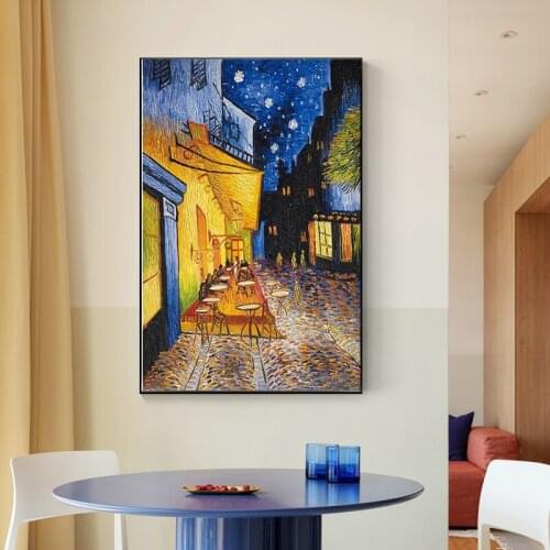 Famous Van Gogh Cafe Terrace At Night Oil on Canvas Painting Reproductions Posters and Prints Wall Art Picture Home Decoration