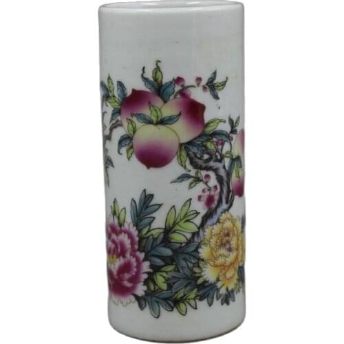 Chinese Old Porcelain Pastel Flowers And Birds Pen Container