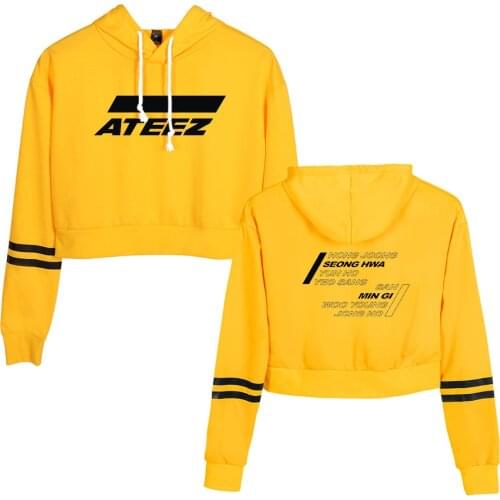 Classic Personality Hoody Cool Ateez Kpop Sweatshirts Women Korean Navel Hoodies Print Sexy Stylish Popular Pullover Streetwear