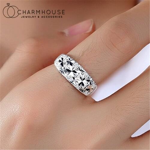 Silver 925 Engagement Rings Set For Women Man Romantic Star Couple Ring Adjustable Lover Jewelry Accesories Bague Femme Anillo