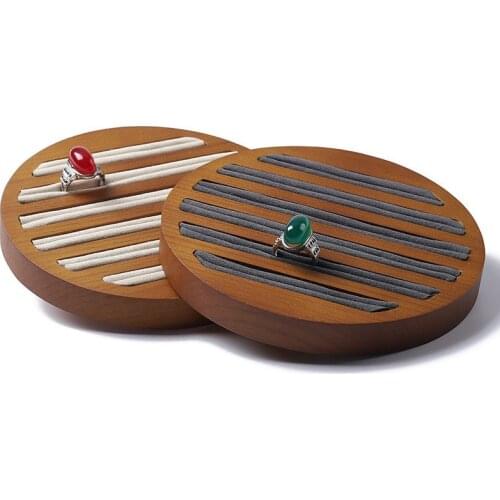 Solid Round Wooden Ring Jewelry Display Holder Microfiber Slot Ring Bangle Cufflink Jewellery Organizer Storage Tray