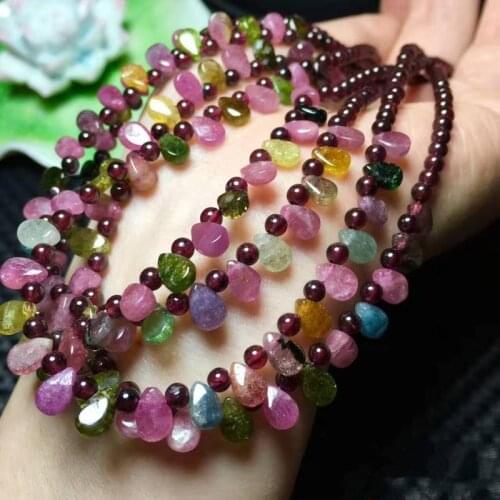 Tourmaline stone round red garnet drop 3mm necklace 18" FPPJ wholesale beads nature