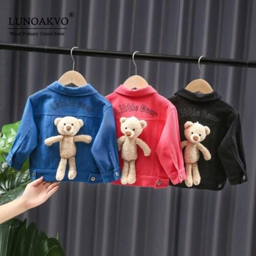 Girls Boys Spring Autumn Cute Cartoon Bear Jeans Jacket Baby Kids Children Coat Solid Color Boy Clothes Baby Button Cardigan