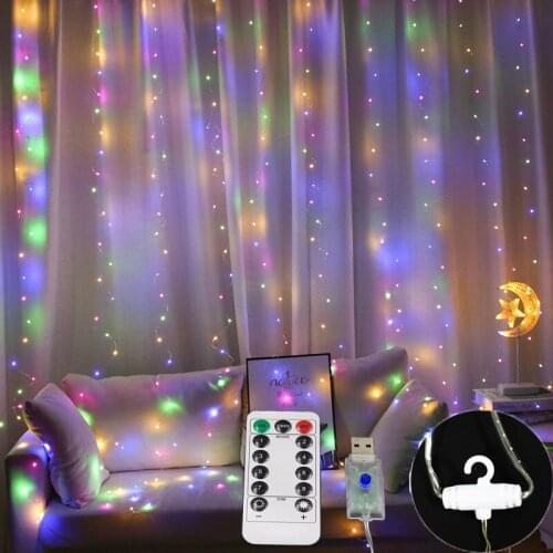 LED Copper Wire Curtain Light USB Remote Control 3*3 String Lights Waterproof Waterfall Light New Year Christmas Room Decoration