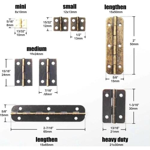 12Pcs Mini Lengthened Antique Brass Bronze Jewelry Chest Gift Wooden Music Box Wine Case Dollhouse Cabinet Door Hinge with Screw