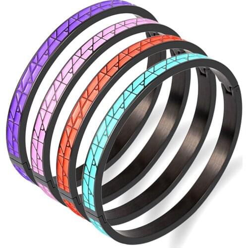 Fashion Brand 4 color Resin Geometric Bracelets & Bangles Jewelry Enamel Cuff Bangle Black Stainless Steel Bangle for Women Gift
