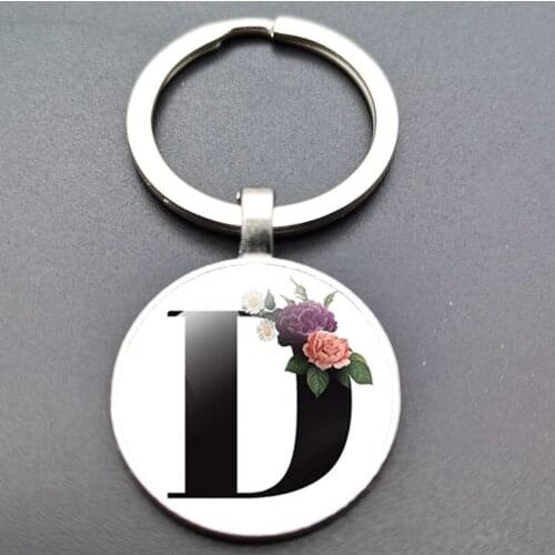 Fashion retro 26 letter concave-convex glass keychain art pendant letter glass round gift for friends