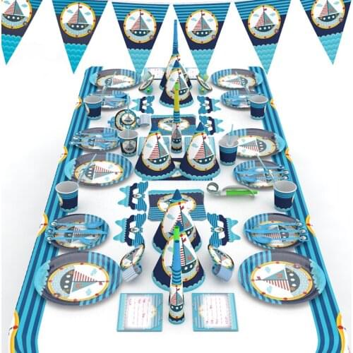 Nautical Disposable Tableware Kids Birthday Party Supplies Rudder Blue Paper Cup Napkin The Black Pearl Tableware Set Anchor