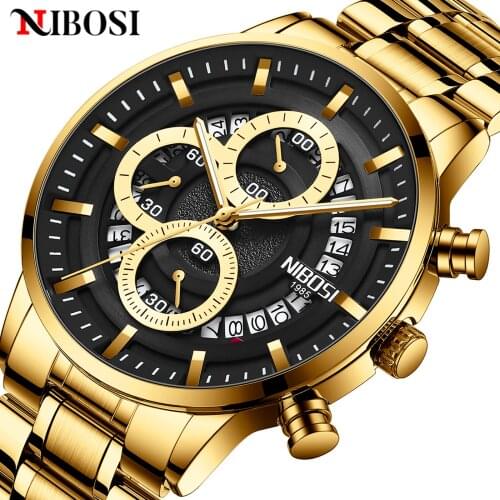 NIBOSI 3D Hollow Calendar Mens Watch Sports Waterproof Chronograph Luminous Stainless Steel Quartz Clock Male Relogio Masculino