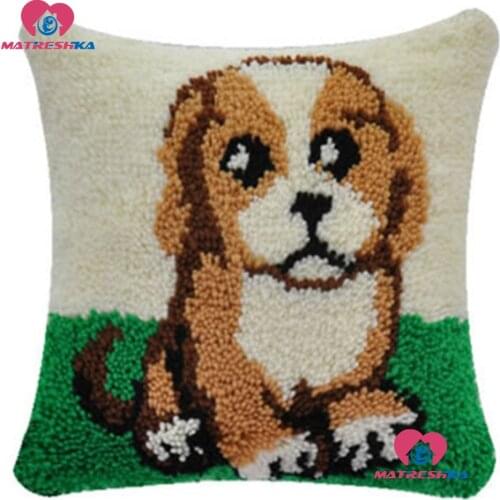 Latch Hook Cushion Kit Pillow Do it yourself Crafts"Dog" Cross Stitch Pillow Needlework Crocheting Embroidery knitted Cushion
