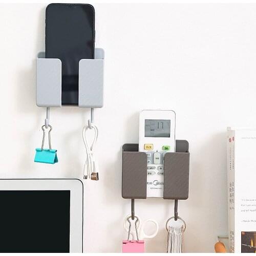 Wall Mounted Storage Box Remote Control Holder Mobile Phone Storage Organizer Plastic Storage Container With 2 Hooks For Kitchen