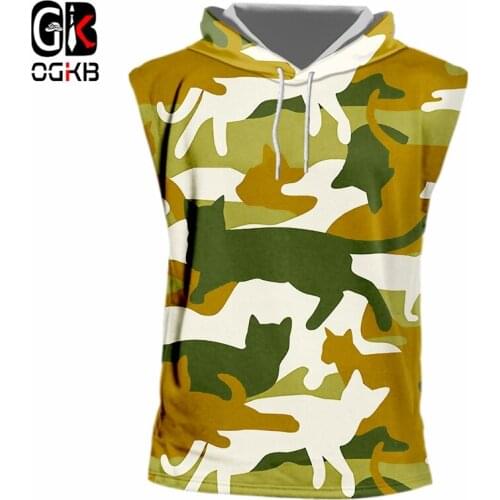 OGKB Sleeveless Man New O Neck Hooded Tank Top 3D Printed Leopard Print And Camouflage Geometric 6XL Garment Mens