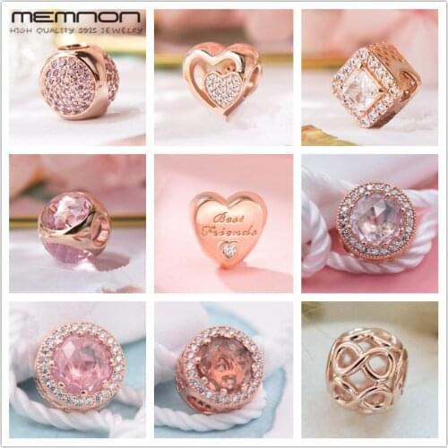 Memnon Radiance Dazzling Droplet Charms with rose 925 sterling silver Friendship Heart beads fit bracelet necklace DIY BE486