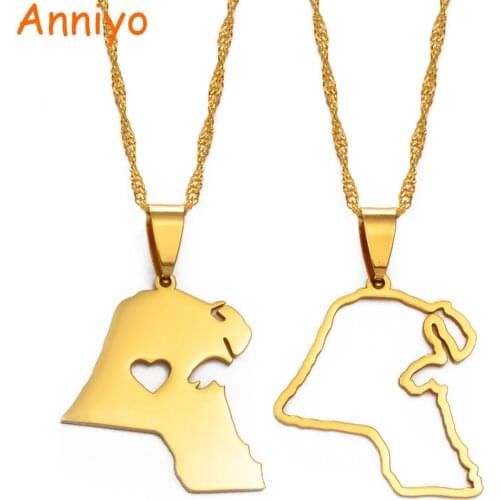 Anniyo Kuwait Map Pendant Necklaces Kuwaiti Gold Color Jewelry Gift