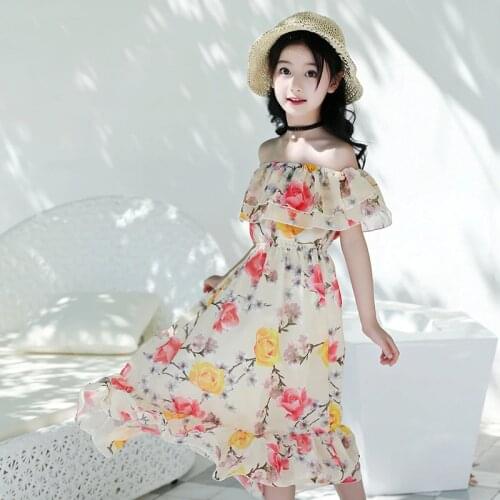 Girls Dress Bohemia Summer Beach Sundress 2019 Princess Dress Chiffon Print Teenage Kids Dresses for Girls 5 7 9 11 13 14 Years