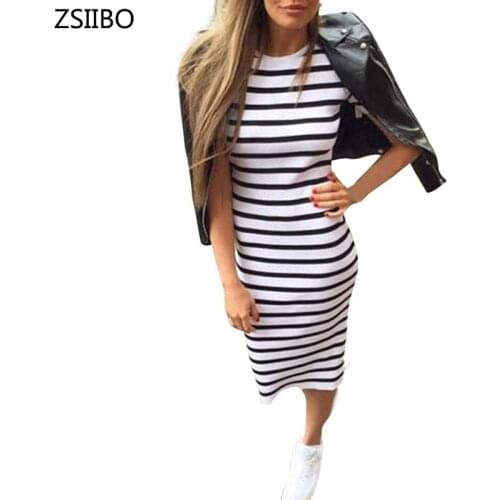 ZSIIBO Summer Fashion Stripe Summer Dress Women Long Maxi BOHO Sundress Slim Beach Loose Casual Dresses