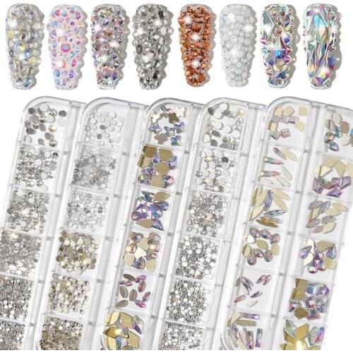 1 Box AB Nail Rhinestone Crystal Metal Rivet Nail Art Decoration Studs Dried Flower Gold Silver Strass DIY 3D Charms Decoration