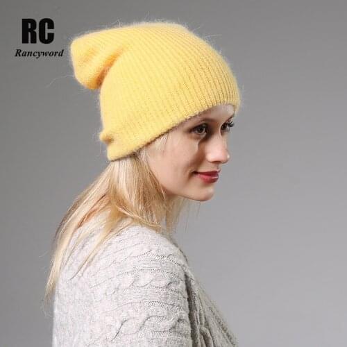 2020 New Winter Hat for Women Rabbit Cashmere Knitted Beanies Thick Warm Ladies Wool Angora Hat Female Beanie Hats Women knitted