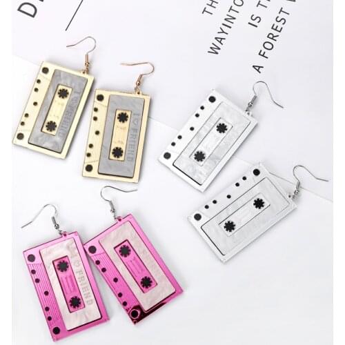 YAOLOGE Nostalgia Vintage Romantic Tape Acrylic Exaggerated Nightclub Bar Punk Long Dangle Earrings For Women Lover Gift 2019