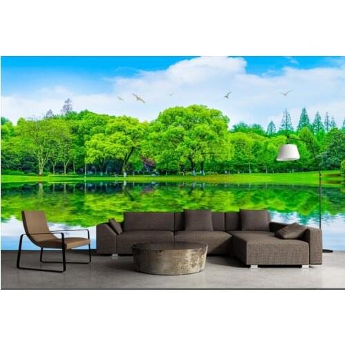 Custom mural 3d photo wallpaper Blue sky and green lake landscape picture painting 3d wall murals wallpaper for walls 3 d