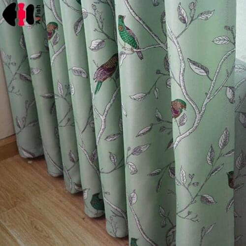 Blue Bird Printed Kid Room Drapes Wedding Window treatment Set of curtains fabric with tulle blackout curtains WP128B